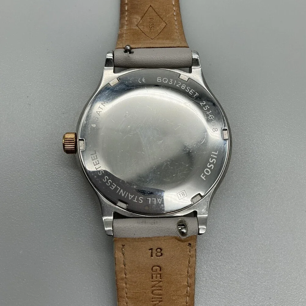 Fossil Suitor Womens Watch 36mm Two Tone Beige Leather Multifunction New Battery